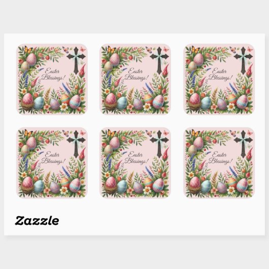 イースター恵みの花のフレーム スクエアシール (シート)