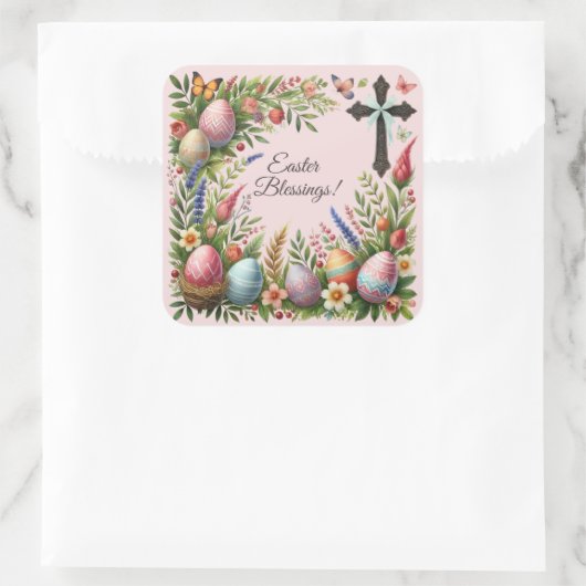 イースター恵みの花のフレーム スクエアシール (バッグ)