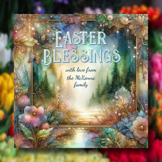 イースター恵みウッドランドウォーターカラーアールヌーボー シーズンカード