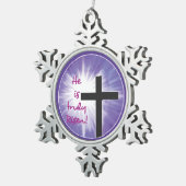 イースター恵みクロススターバスト上の紫、上昇 スノーフレークピューターオーナメント (右)