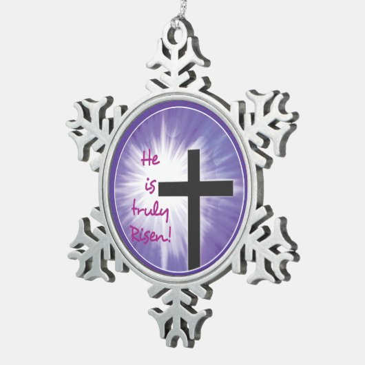 イースター恵みクロススターバスト上の紫、上昇 スノーフレークピューターオーナメント (右)