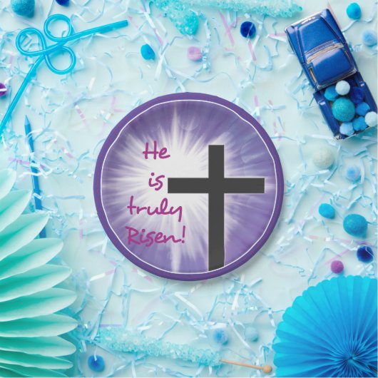 イースター恵みクロススターバスト上の紫、上昇 ペーパープレート (パーティー)