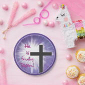 イースター恵みクロススターバスト上の紫、上昇 ペーパープレート (パーティー)