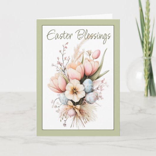 イースター恵みチューリップブーケグリーンフォールディング シーズンカード (正面)