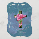 イースター恵みトロピカルハイビスカスクロスグリーティング シーズンカード (正面/裏面)