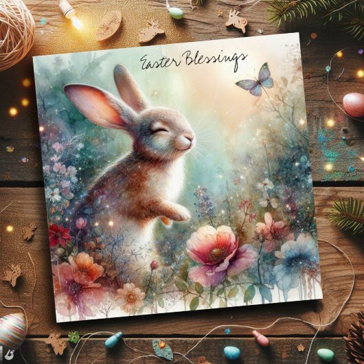 イースター恵みハッピーバニーフラワークリスチャン シーズンカード