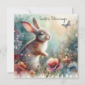イースター恵みハッピーバニーフラワークリスチャン シーズンカード (正面)