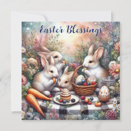 イースター恵みパステルキュートバニーファミリーピクニック シーズンカード (正面)