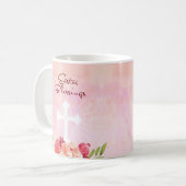 イースター恵みピンクの花と十字架 コーヒーマグカップ (正面左)