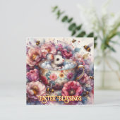 イースター恵みピンクパープルフローラティーカップマウス シーズンカード (スタンド正面)