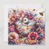 イースター恵みピンクパープルフローラティーカップマウス シーズンカード (正面)