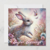 イースター恵みピンクフローラ水彩バニー シーズンカード (正面)