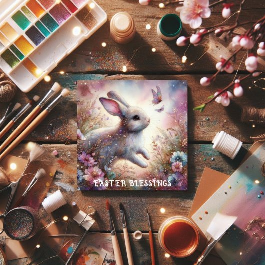 イースター恵みピンクフローラ水彩バニー シーズンカード