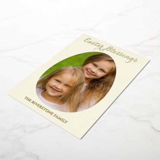 イースター恵みフォトエレガントシンプルクリーム 箔シーズンカード (回転した状態)