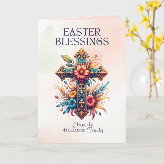 イースター恵みフローラクロスキリスト教イースター カード (黄色い花)