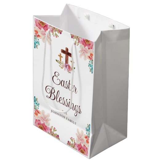 イースター恵みフローラ宗教十字架 ミディアムペーパーバッグ (正面アングル)
