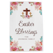 イースター恵みフローラ宗教十字架 ミディアムペーパーバッグ (正面)