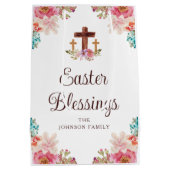 イースター恵みフローラ宗教十字架 ミディアムペーパーバッグ (裏面)
