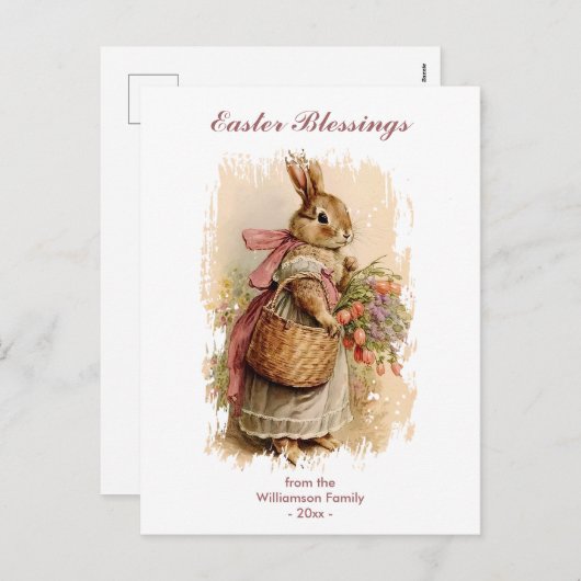 イースター恵みブラウンヴィンテージバニーパーソナライズされた シーズンポストカード (正面/裏面)