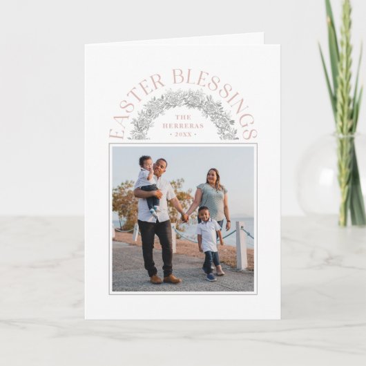 イースター恵みリースアーチフォトカード – ピンク 案内状 (正面)
