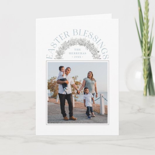 イースター恵みリースアーチフォトカード – 青 案内状 (正面)