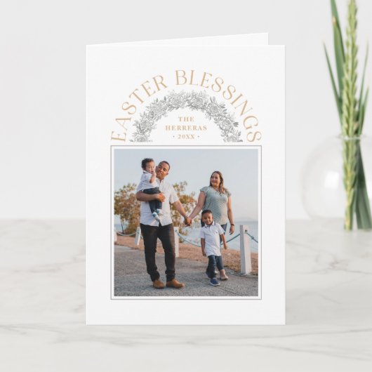 イースター恵みリースアーチフォトカード – Tan 案内状 (正面)