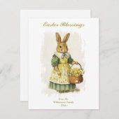 イースター恵みヴィンテージバニーラビットカスタム文字 シーズンカード (正面/裏面)