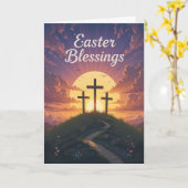 イースター恵み3クロス紫の夕日 カード (黄色い花)