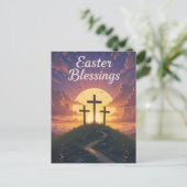 イースター恵み3クロス紫の夕日 ポストカード (スタンド正面)