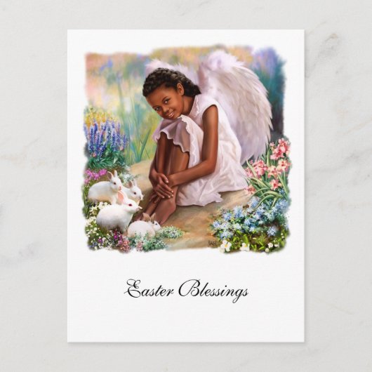 イースター恵み。バニーとリトル・エンジェル シーズンポストカード (正面)