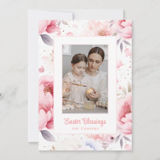イースター恵み |ピンクの花のパターン |イースター シーズンカード (正面)