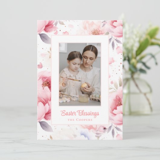 イースター恵み |ピンクの花のパターン |イースター シーズンカード (スタンド正面)