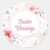 イースター恵み |ピンクの花のパターン |イースター ラウンドシール (正面)