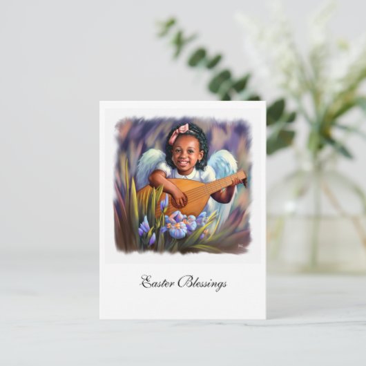 イースター恵み。リトルアフリカンアメリカン・エンジェル シーズンポストカード (スタンド正面)