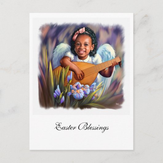 イースター恵み。リトルアフリカンアメリカン・エンジェル シーズンポストカード (正面)