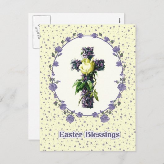 イースター恵み。ヴィンテージフローラクロス宗教 シーズンポストカード (正面/裏面)