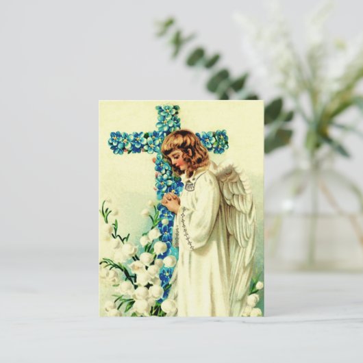 イースター恵み。ヴィンテージ祈の天使の宗教 シーズンポストカード (スタンド正面)