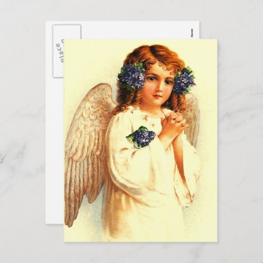 イースター恵み。ヴィンテージ祈の天使の宗教 シーズンポストカード (正面/裏面)