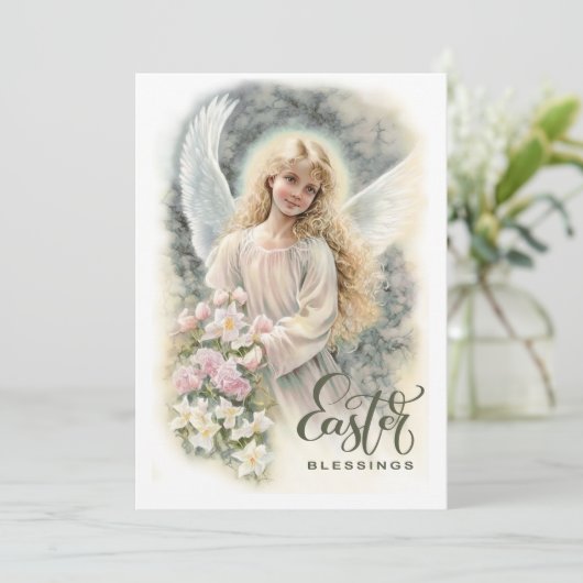 イースター恵み。美しい小さな天使の宗教 シーズンカード (スタンド正面)