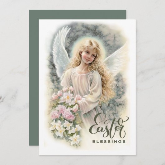 イースター恵み。美しい小さな天使の宗教 シーズンカード (正面/裏面)