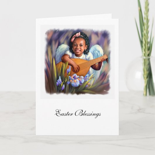イースター恵み。Little Afro Angel Greeting Card シーズンカード (正面)