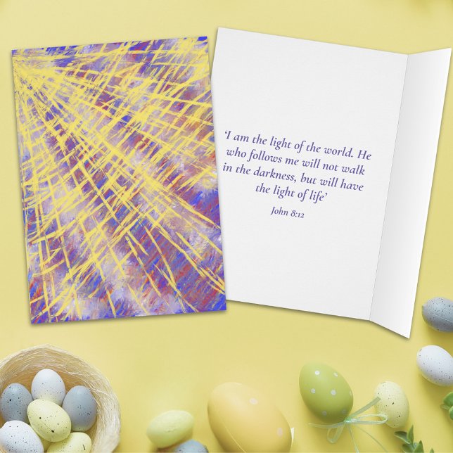 イースター抽象芸術の水の色とバイブル引用文 (Happy easter modern christian abstract art bible quote folded greetings card)