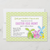 イースター招待状 ウサギの群れと卵の宝探し 招待状 (正面)