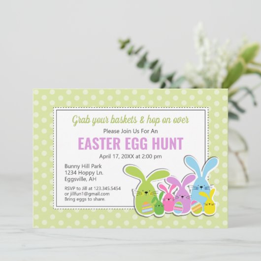 イースター招待状 ウサギの群れと卵の宝探し 招待状 (スタンド正面)