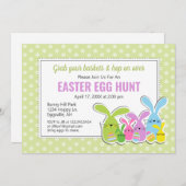 イースター招待状 ウサギの群れと卵の宝探し 招待状 (正面/裏面)