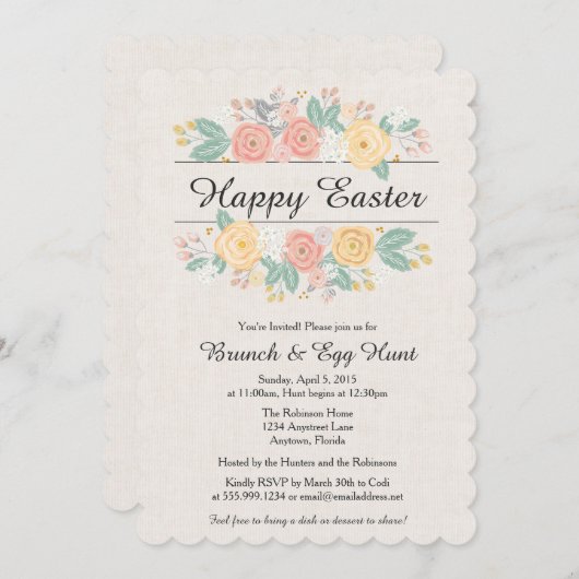 イースター招待状、ブランチ、イースターエッグ狩り招待状 招待状 (正面/裏面)