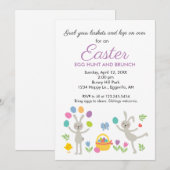 イースター招待 かわいいウサギのジャグリングと卵の宝探し 招待状 (正面/裏面)