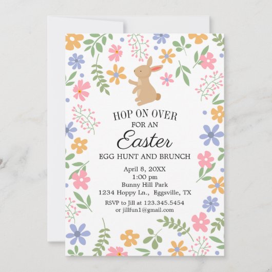 イースター招待 かわいいウサギのブランチ 招待状 (正面)