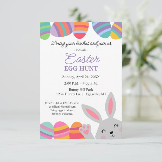 イースター招待 かわいいウサギ きれいな卵 招待状 (スタンド正面)