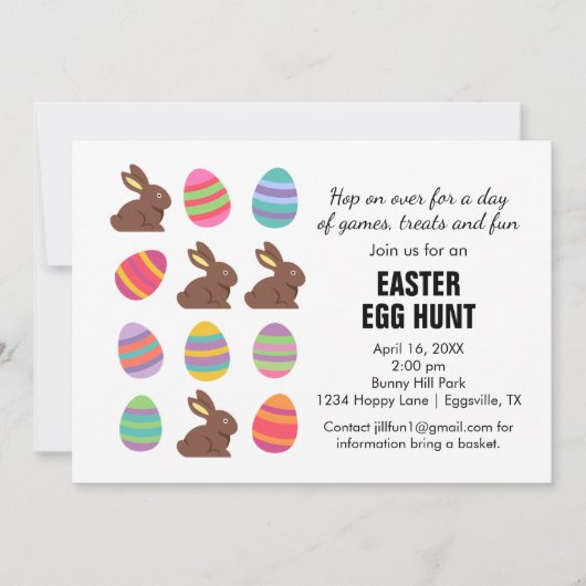 イースター招待 かわいい楽しいゲームと卵の宝探し 招待状 (正面)